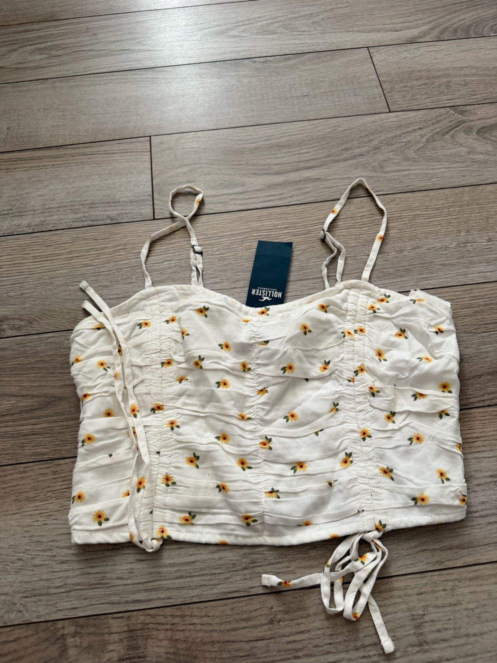 Hollister Cream Sunflower Smocked Spaghetti-Strap Top